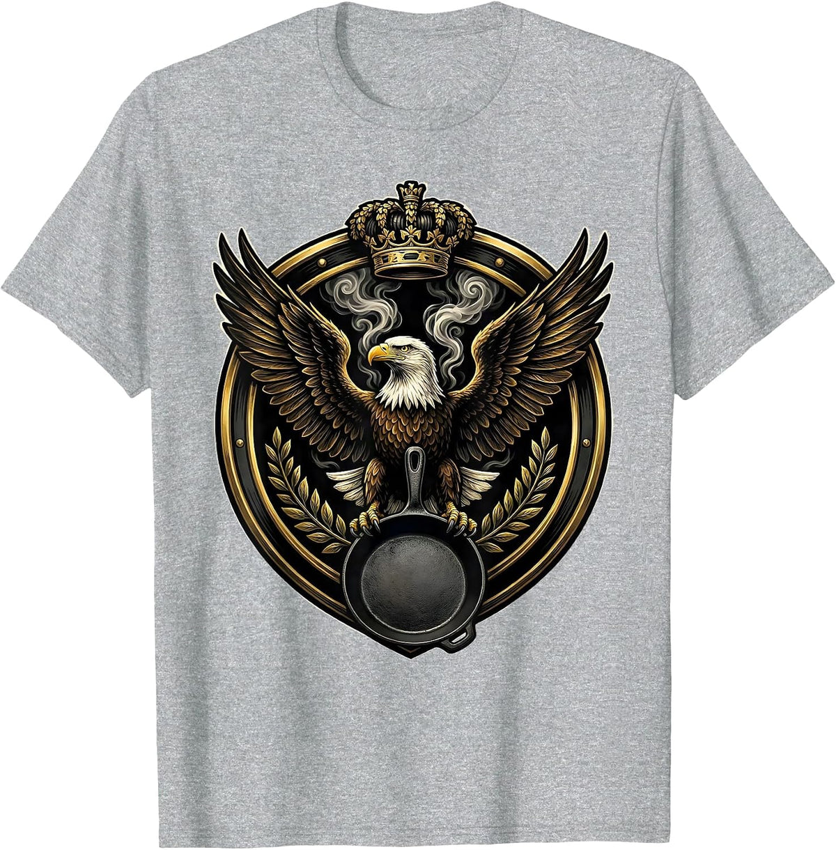 Men's Eagle and Cast Iron Skillet Chef Graphic T-Shirt - Heather Grey