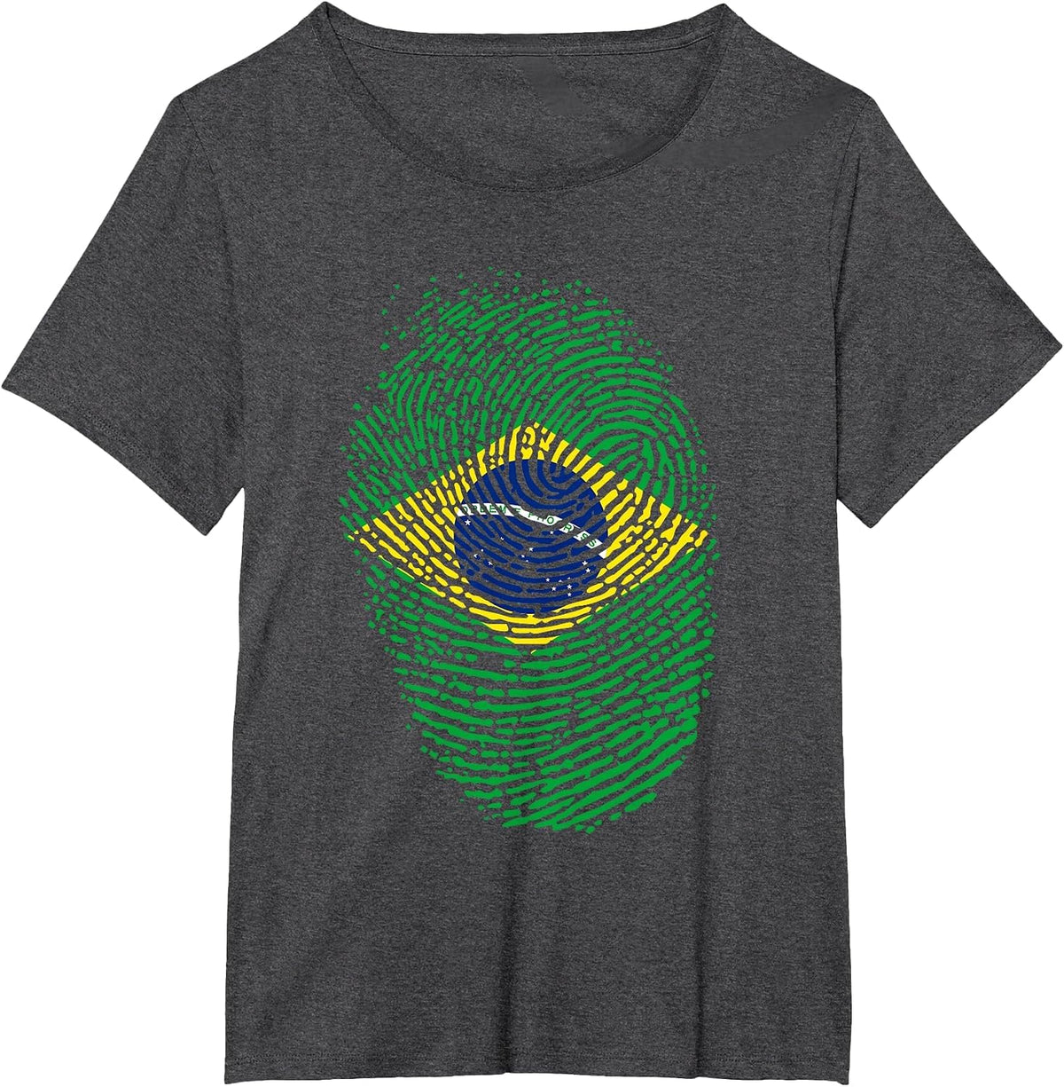 Patriotic Fingerprint Brazil Brazilian Flag T-Shirt - Dark Heather Grey