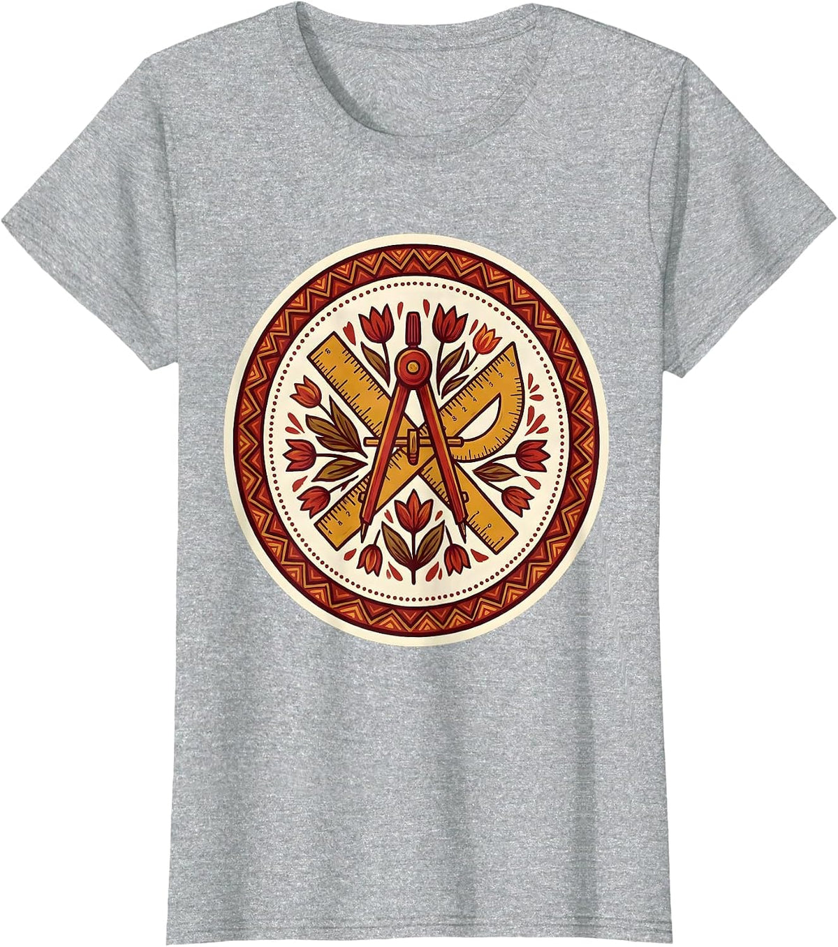 Women's Art Teacher Geometric Tools Illustration T-Shirt - Heather Grey