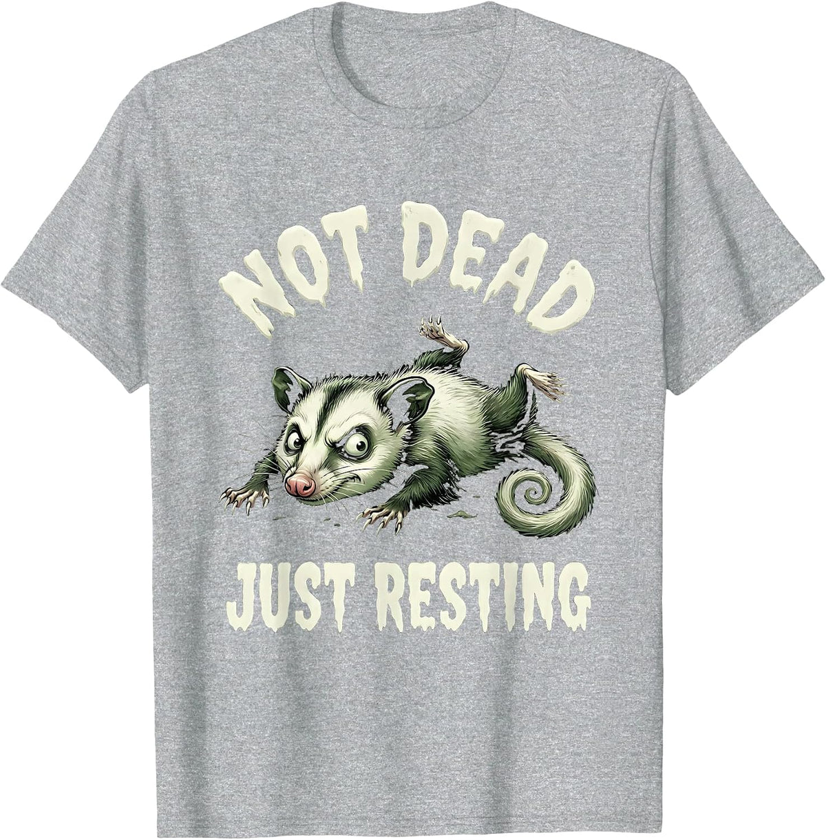 Men's Not Dead Just Resting Funny Opossum Design T-Shirt - Heather Grey