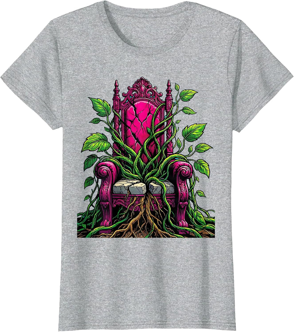 Empty Throne Overgrown Vines No Kings Design T-Shirt - Heather Grey