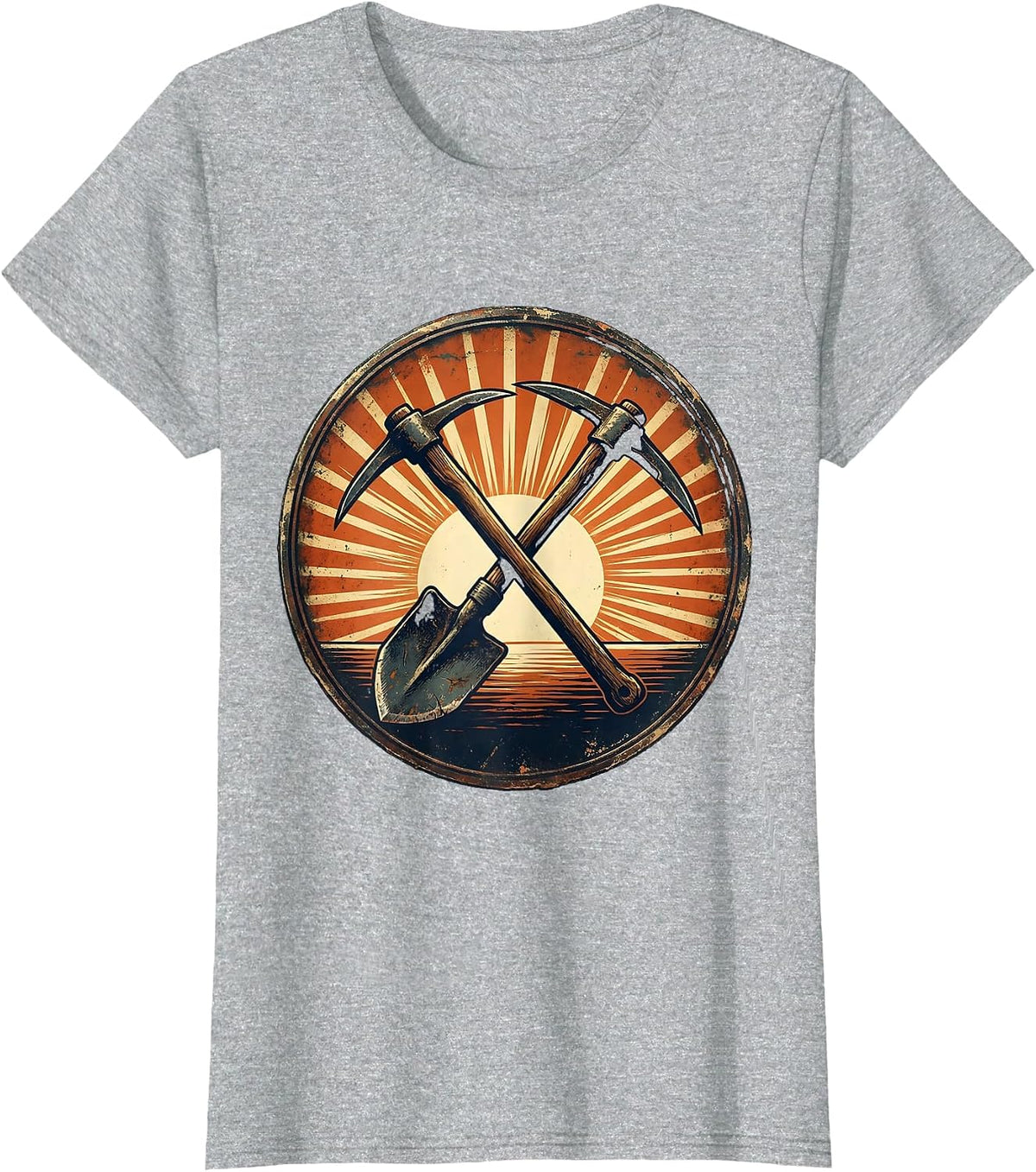Labor Day Pickaxe Shovel Rising Sun Graphic T-Shirt - Heather Grey