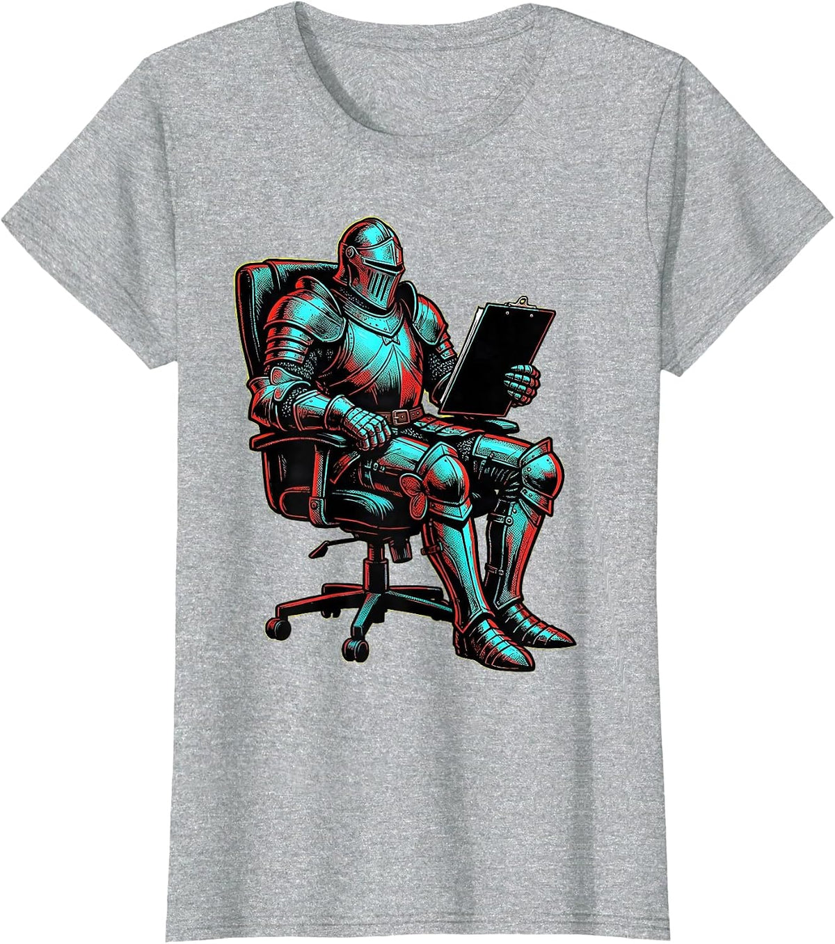 Bold Knight in Office Chair Clipboard Graphic T-Shirt - Heather Grey