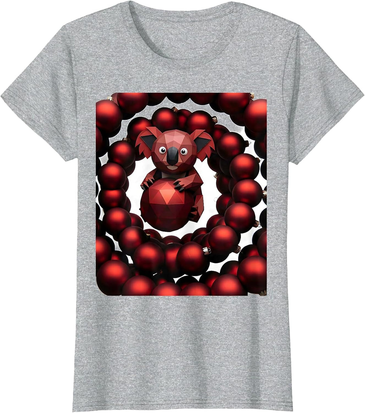 Women's Geometric Koala Cute Holiday Novelty Gift T-Shirt - Heather Grey