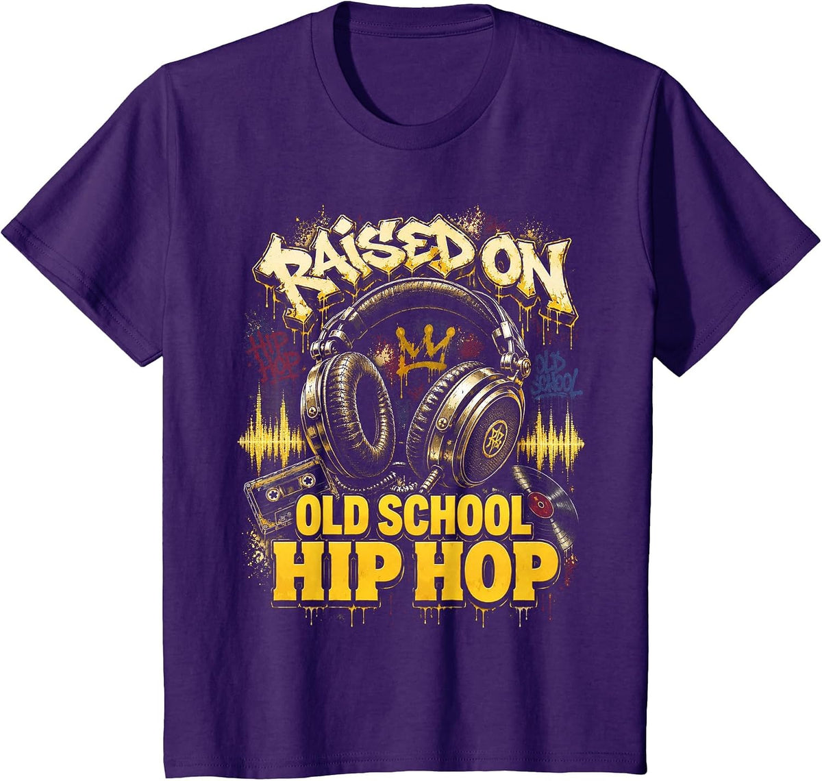 Raised On Old School Hip Hop Cassette Graffiti Rap T-Shirt, Youth, Purple, Small - As Pictured