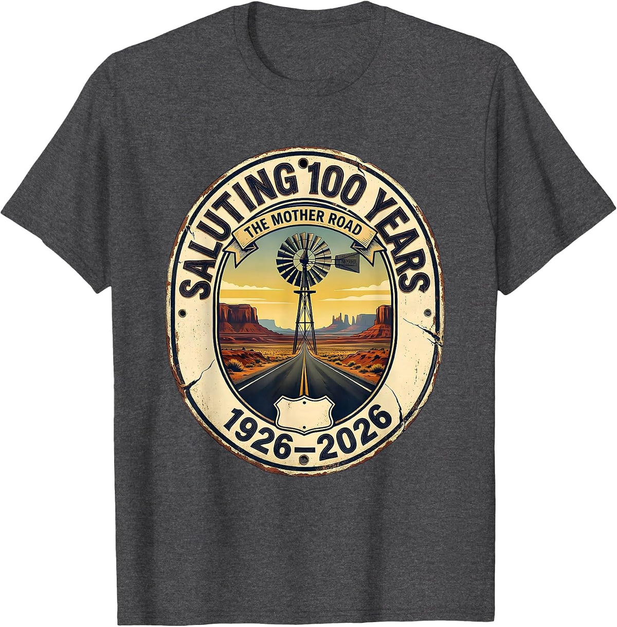 Saluting 100 Years The Mother Road Vintage T-Shirt - Dark Heather Grey