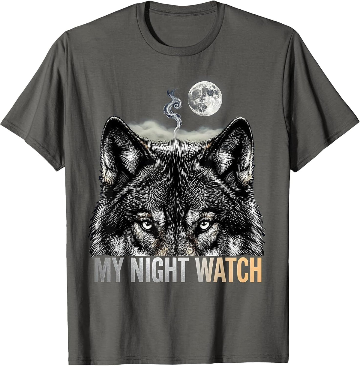 My Night Watch Scratchboard Wolf Howling Wildlife Art T-Shirt - Asphalt Grey