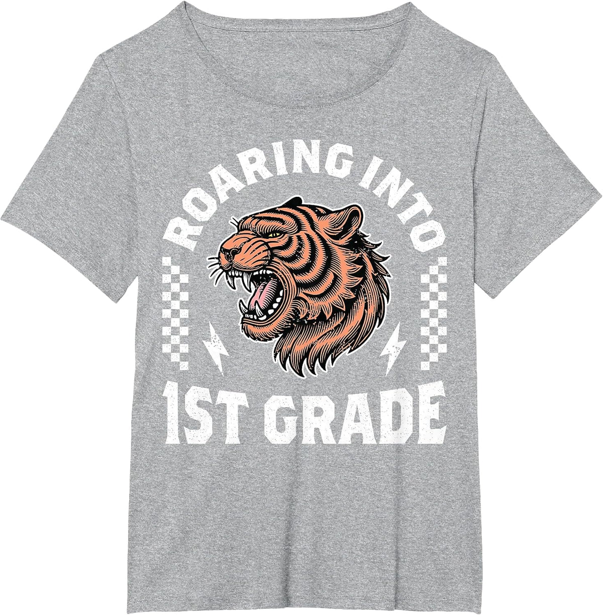 Roaring Into 1st Grade Roaring Tiger Back to School Boy Girl T-Shirt - Heather Grey