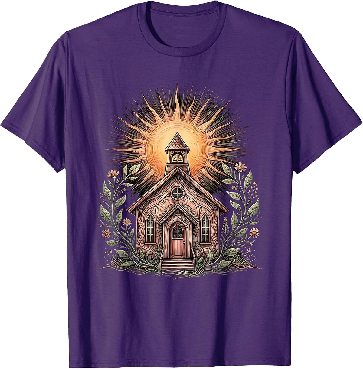 PreK Teacher Sunrise Schoolhouse Illustration T-Shirt - Purple