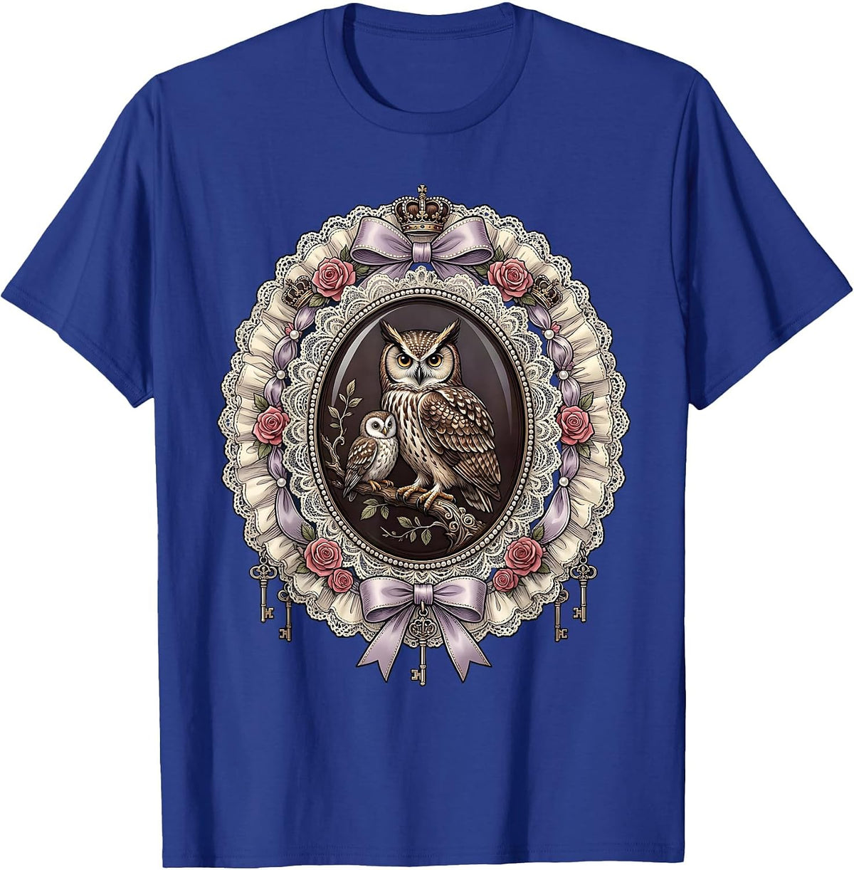 Big Little Owl and Owlet Graphic Design T-Shirt - Royal Blue