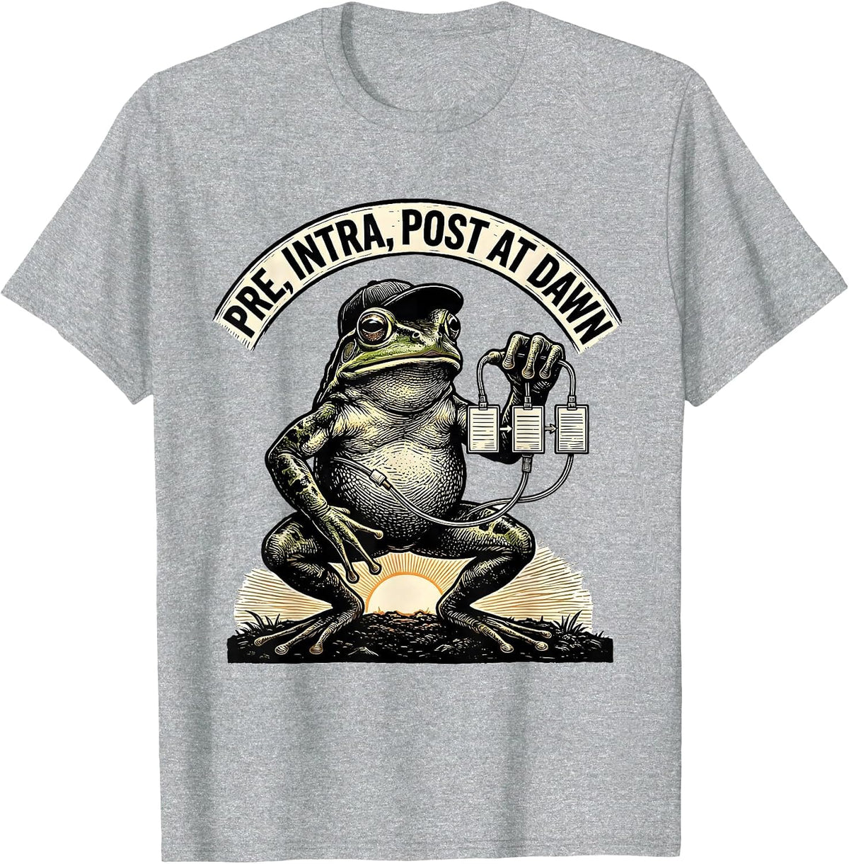 Men's Pre Intra Post At Dawn Funny Frog Teacher Back to School T-Shirt - Heather Grey