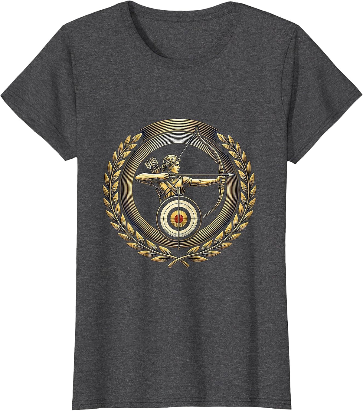 Women's Archery Bullseye Arrow Release Graphic Tee T-Shirt - Dark Heather Grey