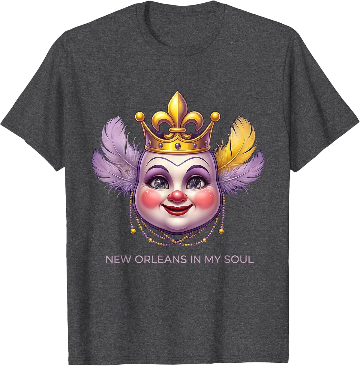 New Orleans In My Soul Mardi Gras Design T-Shirt - Dark Heather Grey