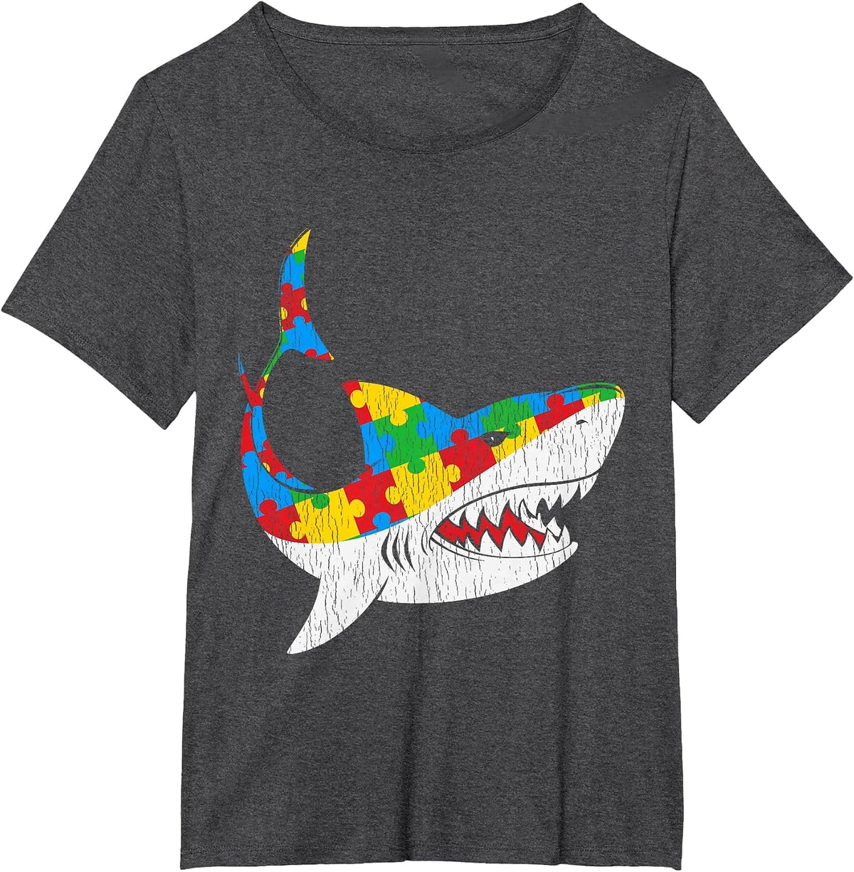 Vintage Shark Puzzle Autistic Kids Autism Awareness Shark T-Shirt - Dark Heather Grey