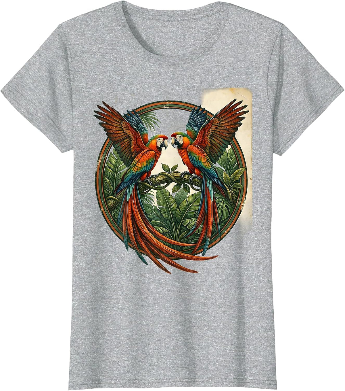 Women's Brasil Macaw Pair Facing on Vine Graphic T-Shirt - Heather Grey