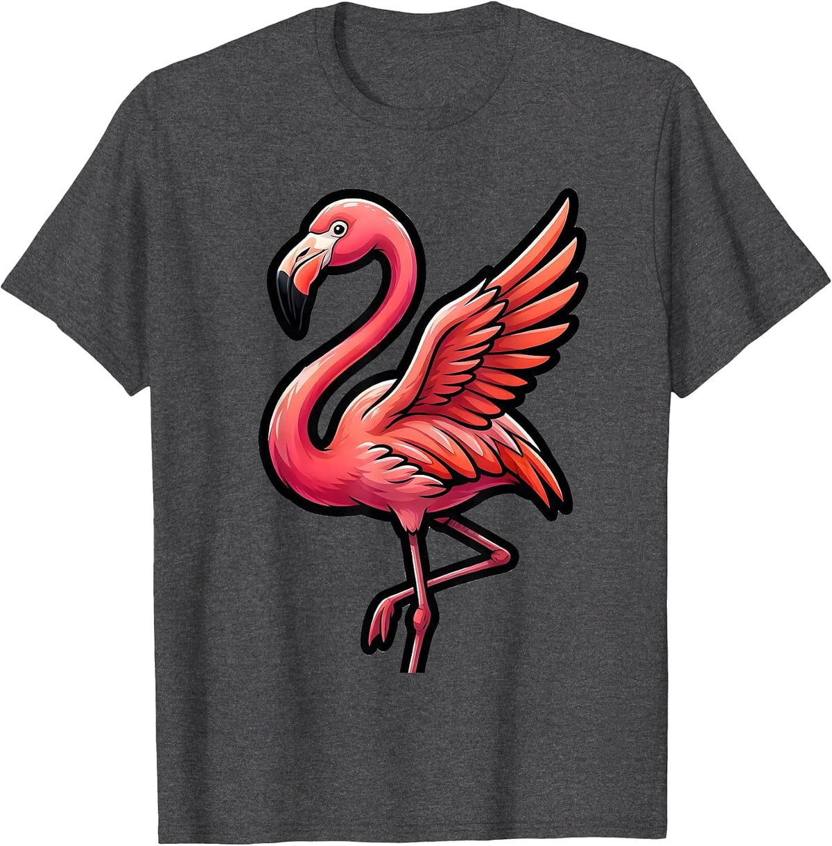 Men's Flamingo Bold Cartoon Pink Summer Vacation Gift T-Shirt - Dark Heather Grey