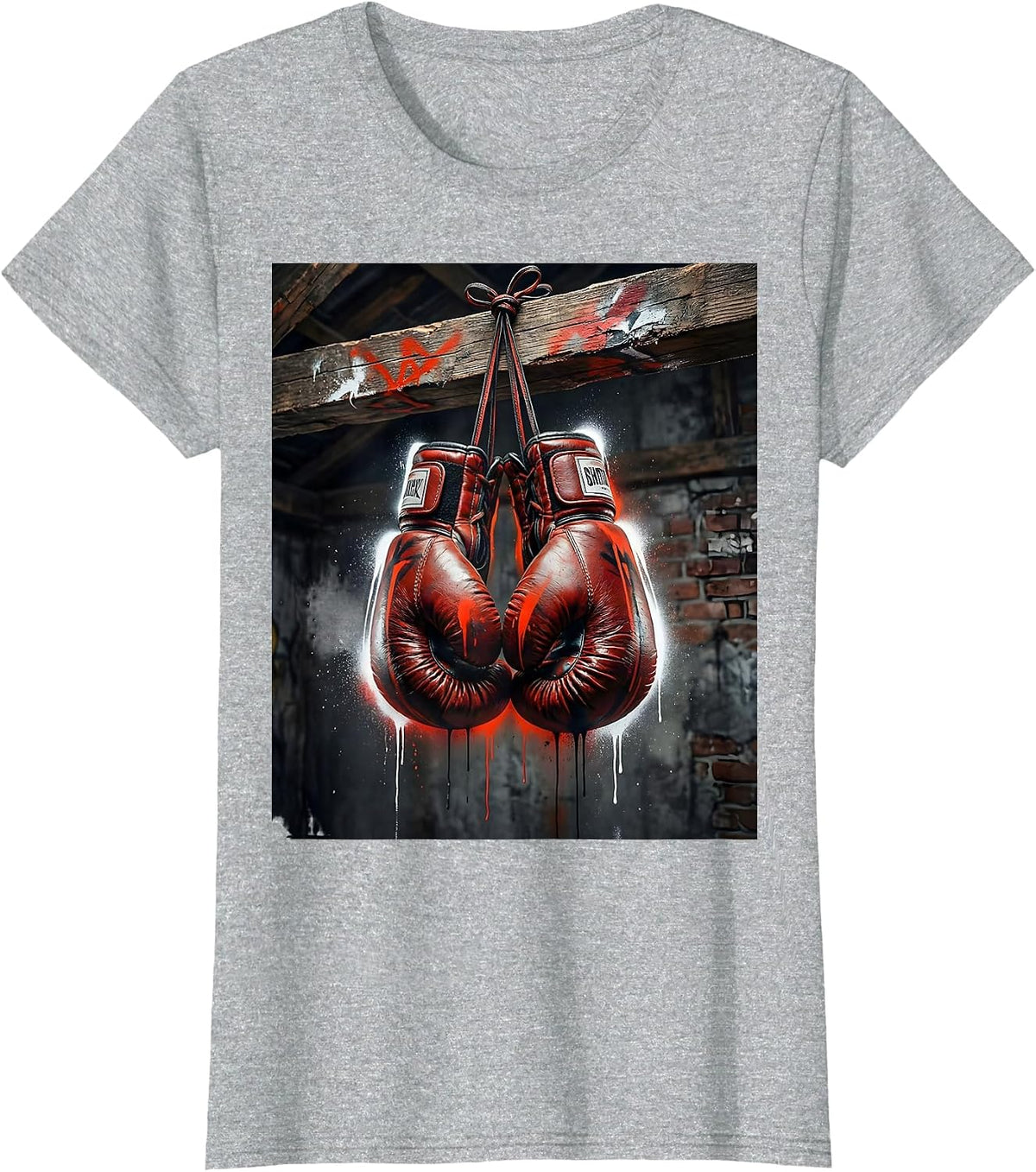 Brooklyn Boxing Gloves Gym Rafters Illustration T-Shirt - Heather Grey