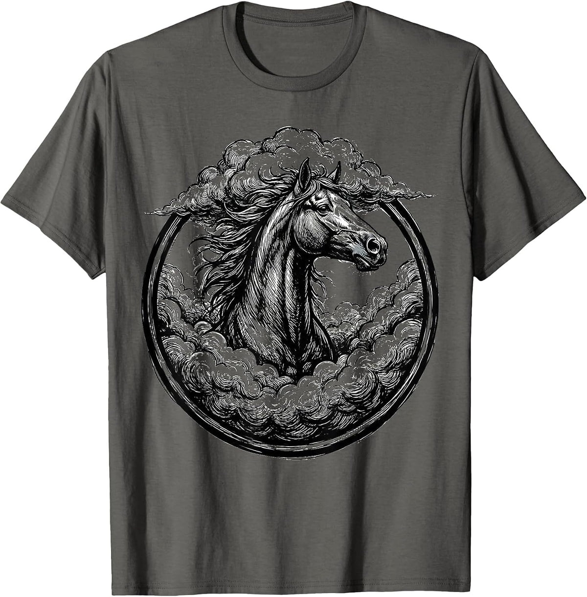 Horse Head Emerging From Thundercloud Graphic T-Shirt - Asphalt Grey