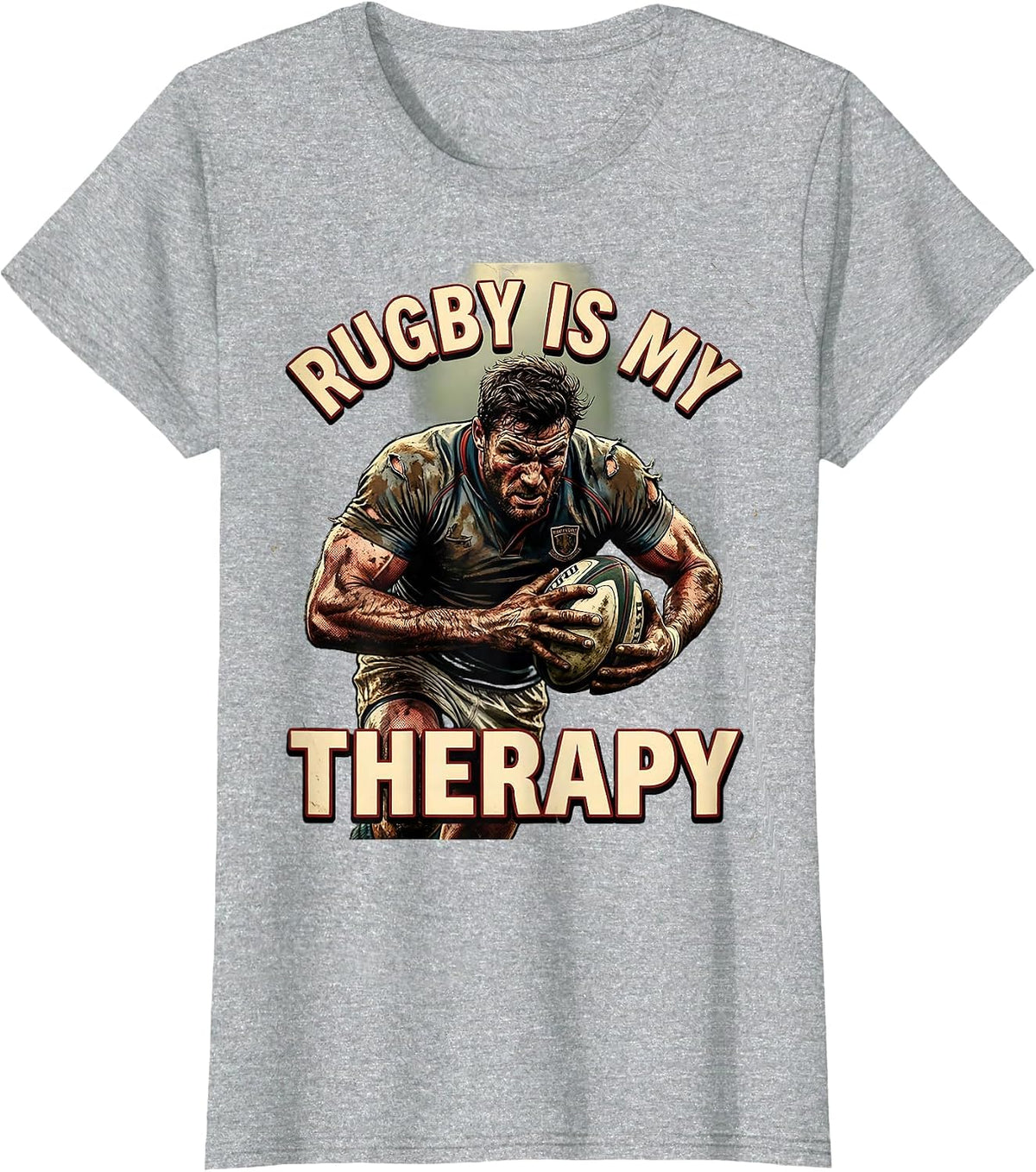 Rugby Is My Therapy Funny Rugby Design T-Shirt - Heather Grey