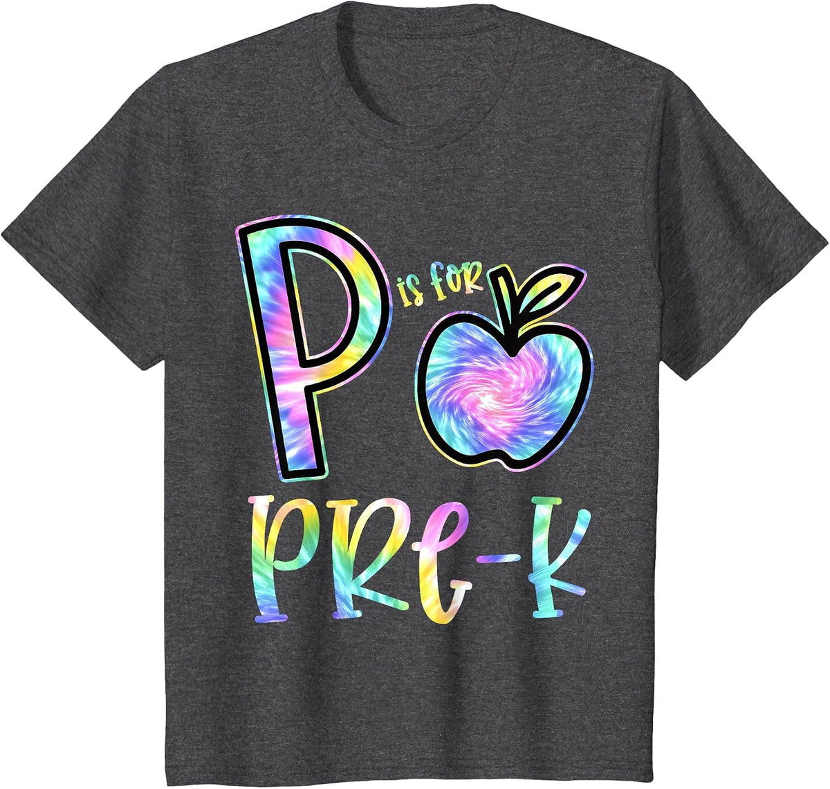 P is for Pre-K Preschool Teacher Tie Dye Back to School T-Shirt - Dark Heather Grey