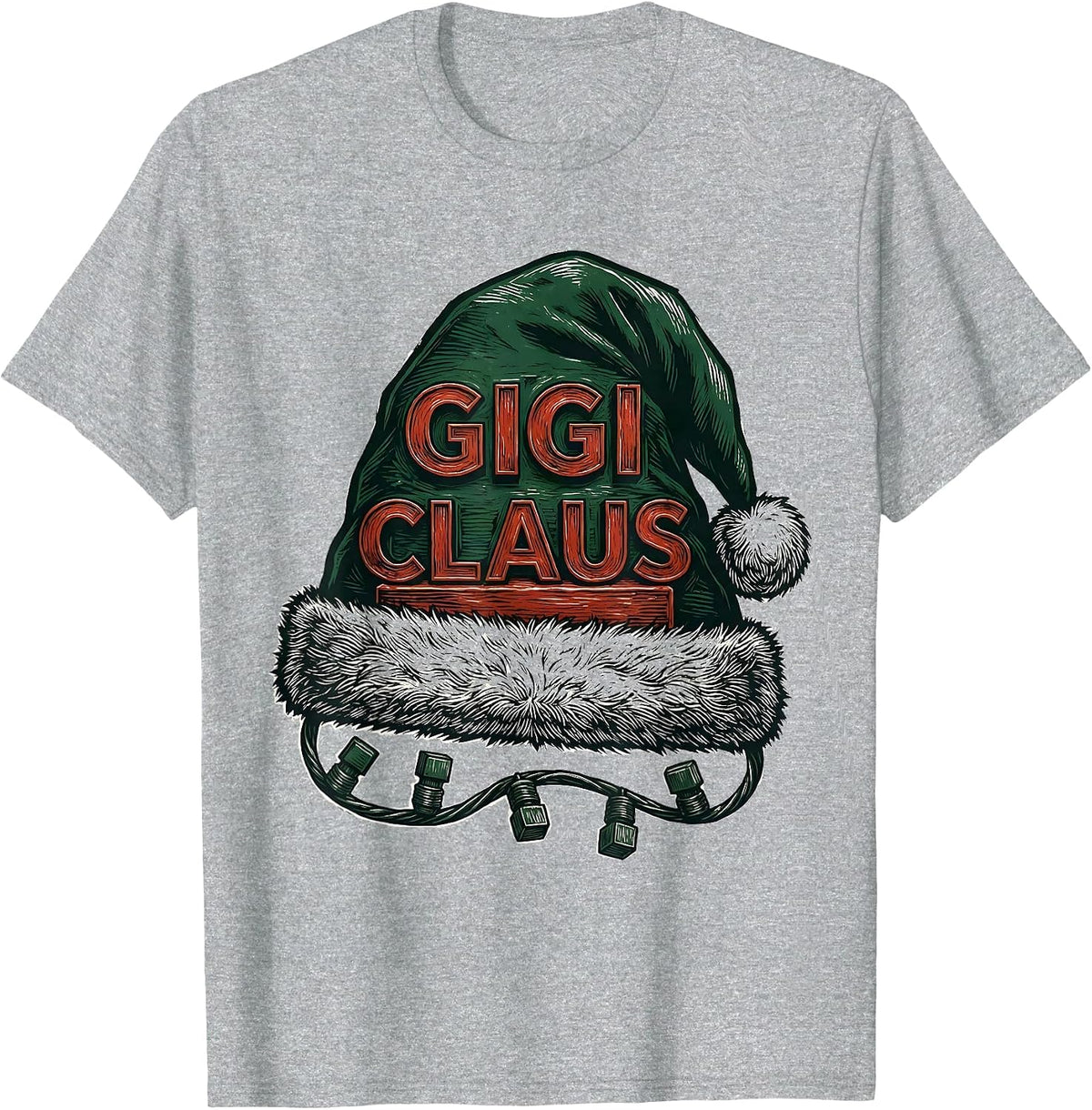 Men's Gigi Claus Linocut Family Matching Christmas Group Photo T-Shirt - Heather Grey