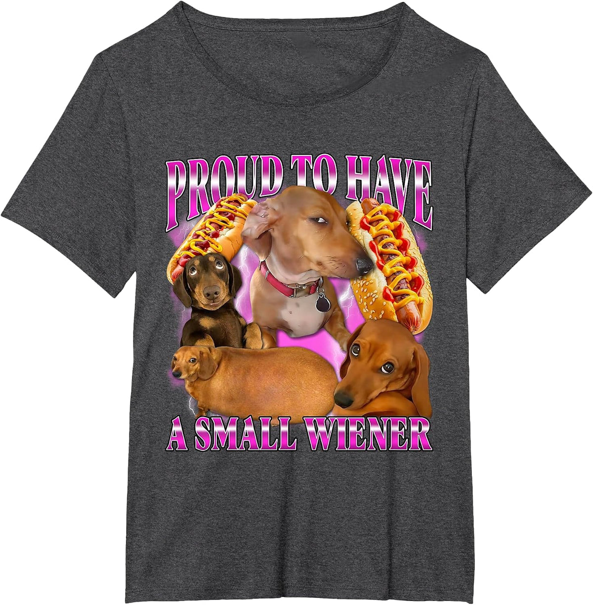 Proud to Have A Small Wiener Funny Offensive Dachshund Dog T-Shirt - Dark Heather Grey