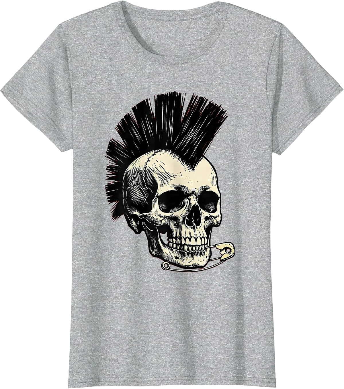 Punk Mohawk Skull Safety Pin Earring Design T-Shirt - Heather Grey