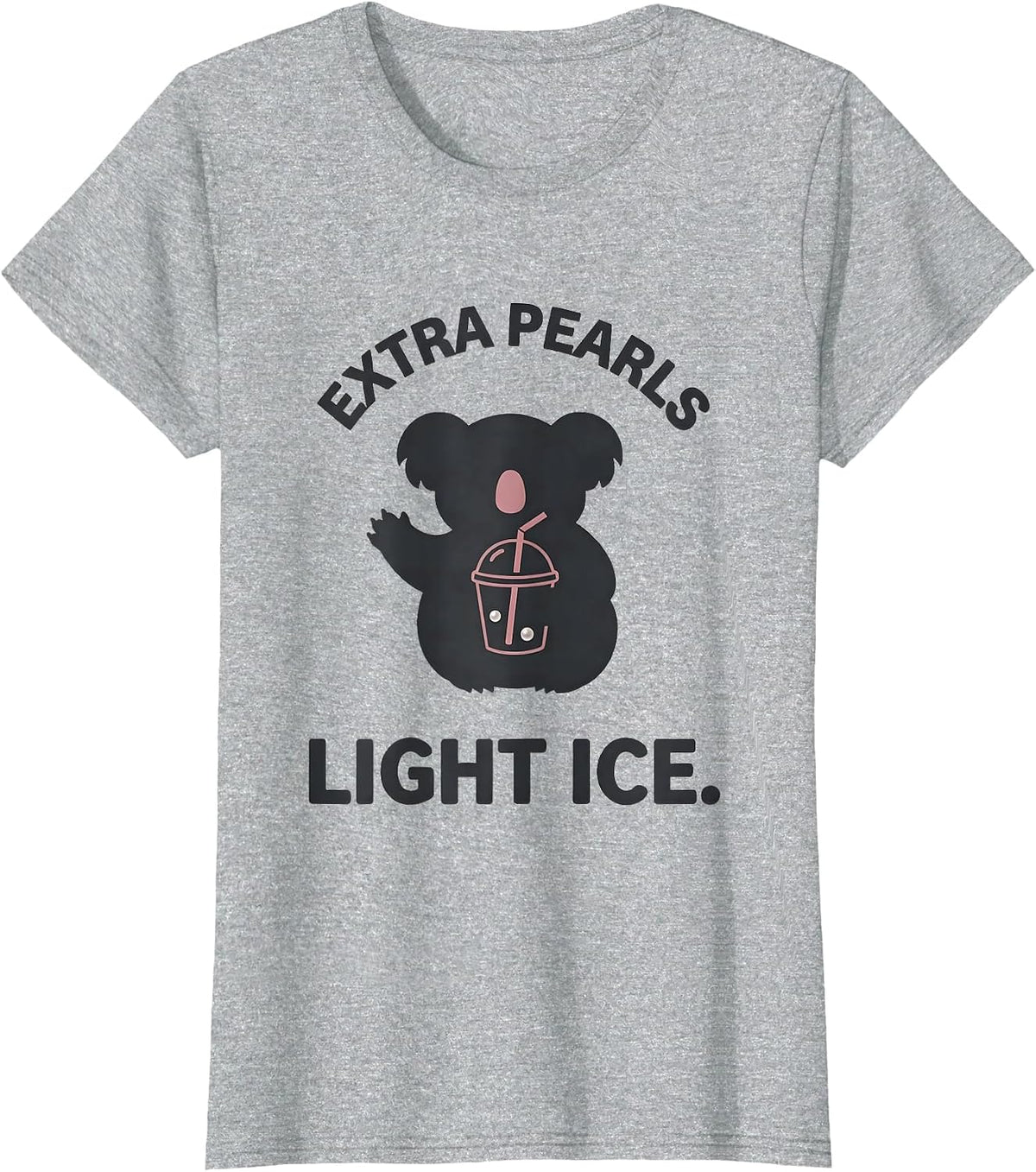 Women's Extra Pearls, Light Ice Kawaii Koala Boba Tea Lover Cute T-Shirt - Heather Grey