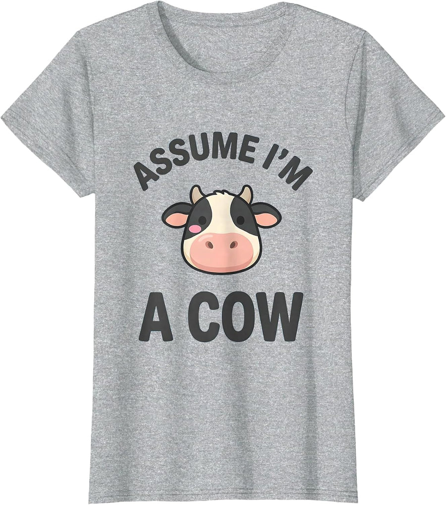 Assume I'm A Cow Cute Kawaii Cow Lover Halloween Costume T-Shirt - Heather Grey
