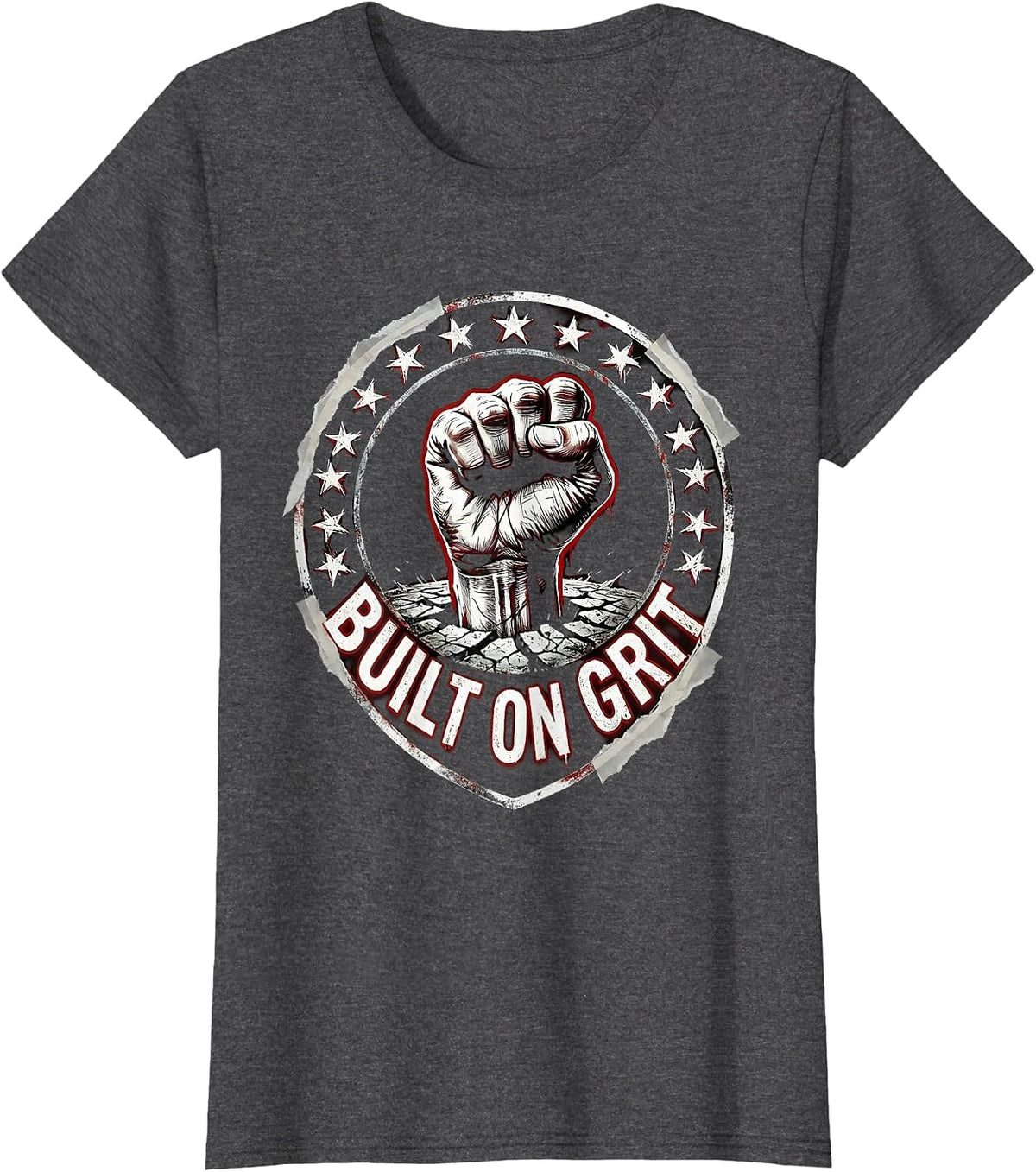 Women's Built on Grit American Pride Graphic Design T-Shirt - Dark Heather Grey