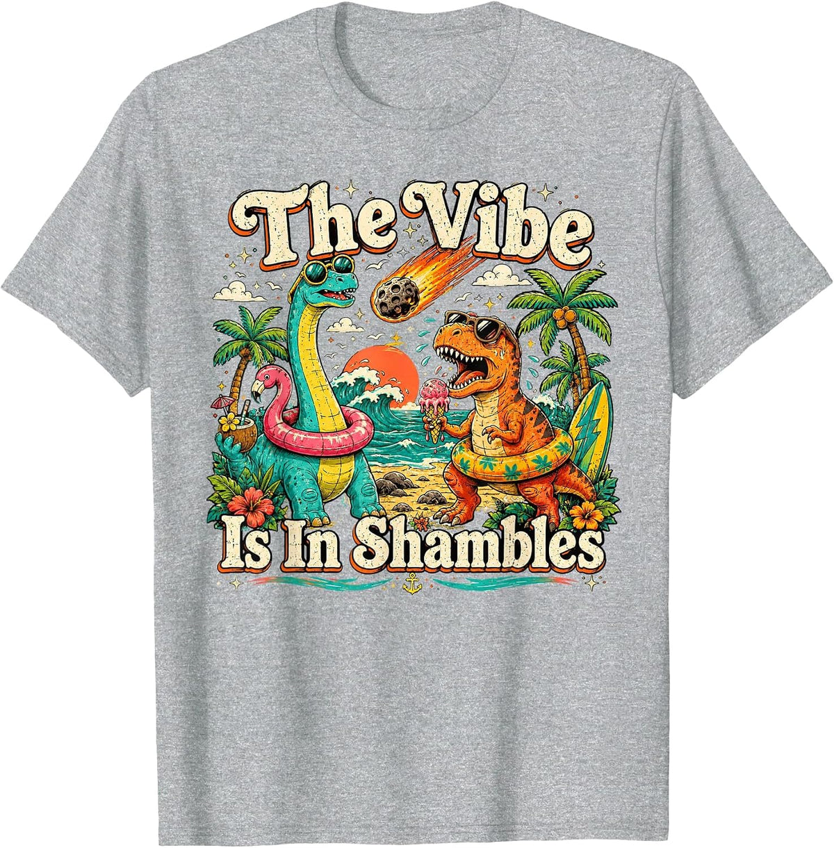 The Vibe is in Shambles Dinosaur Mental Health Awareness tee T-Shirt - Heather Grey
