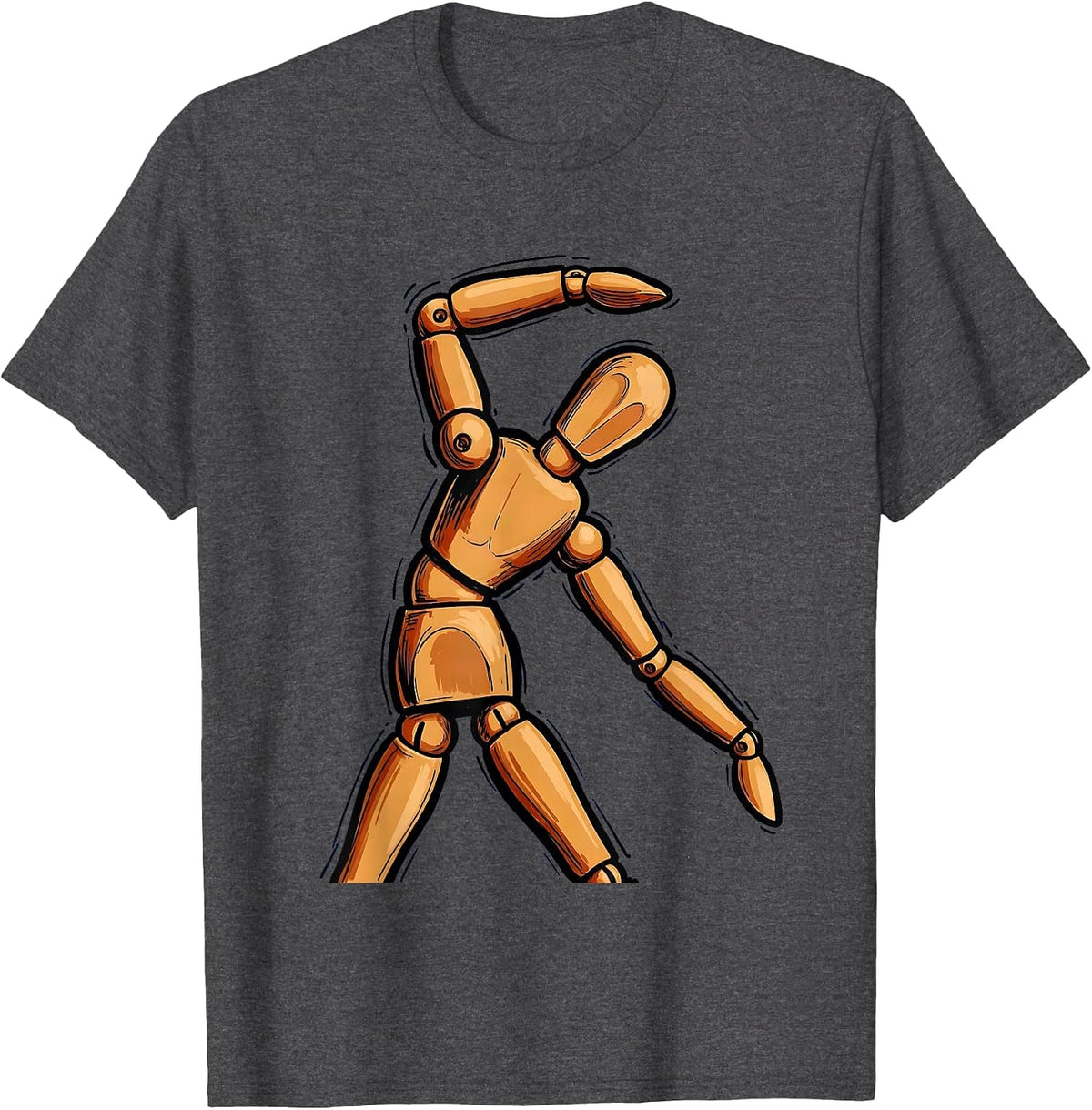 Vintage Wooden Mannequin Art Teacher Graphic T-Shirt - Dark Heather Grey