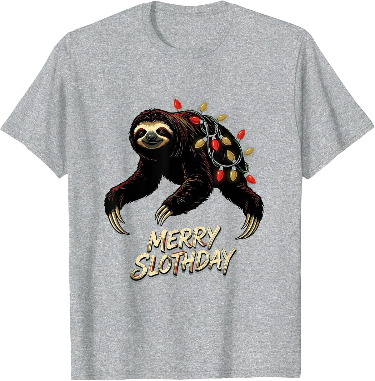 Men's Merry Slothday Funny Sloth Lover Christmas Pajama Gift T-Shirt - Heather Grey