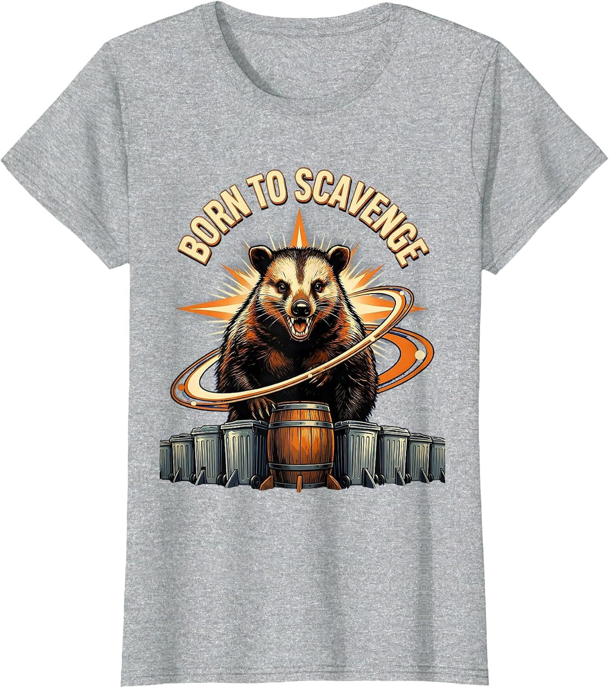 Born to Scavenge Funny Opossum Design T-Shirt - Heather Grey
