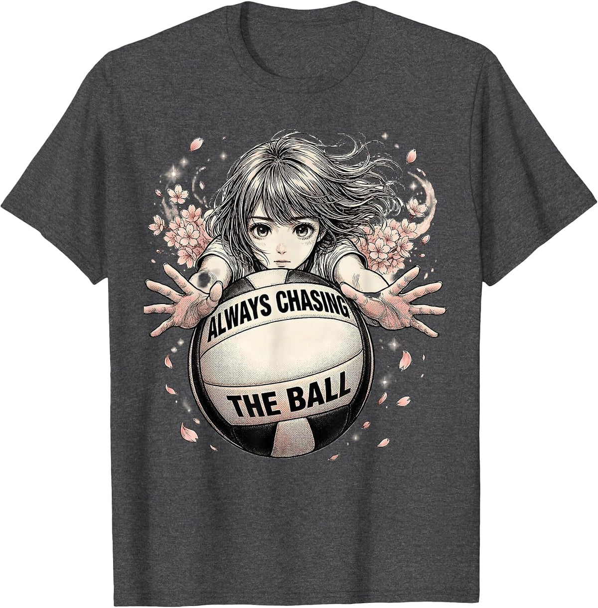 Always Chasing the Ball Volleyball Design T-Shirt - Dark Heather Grey