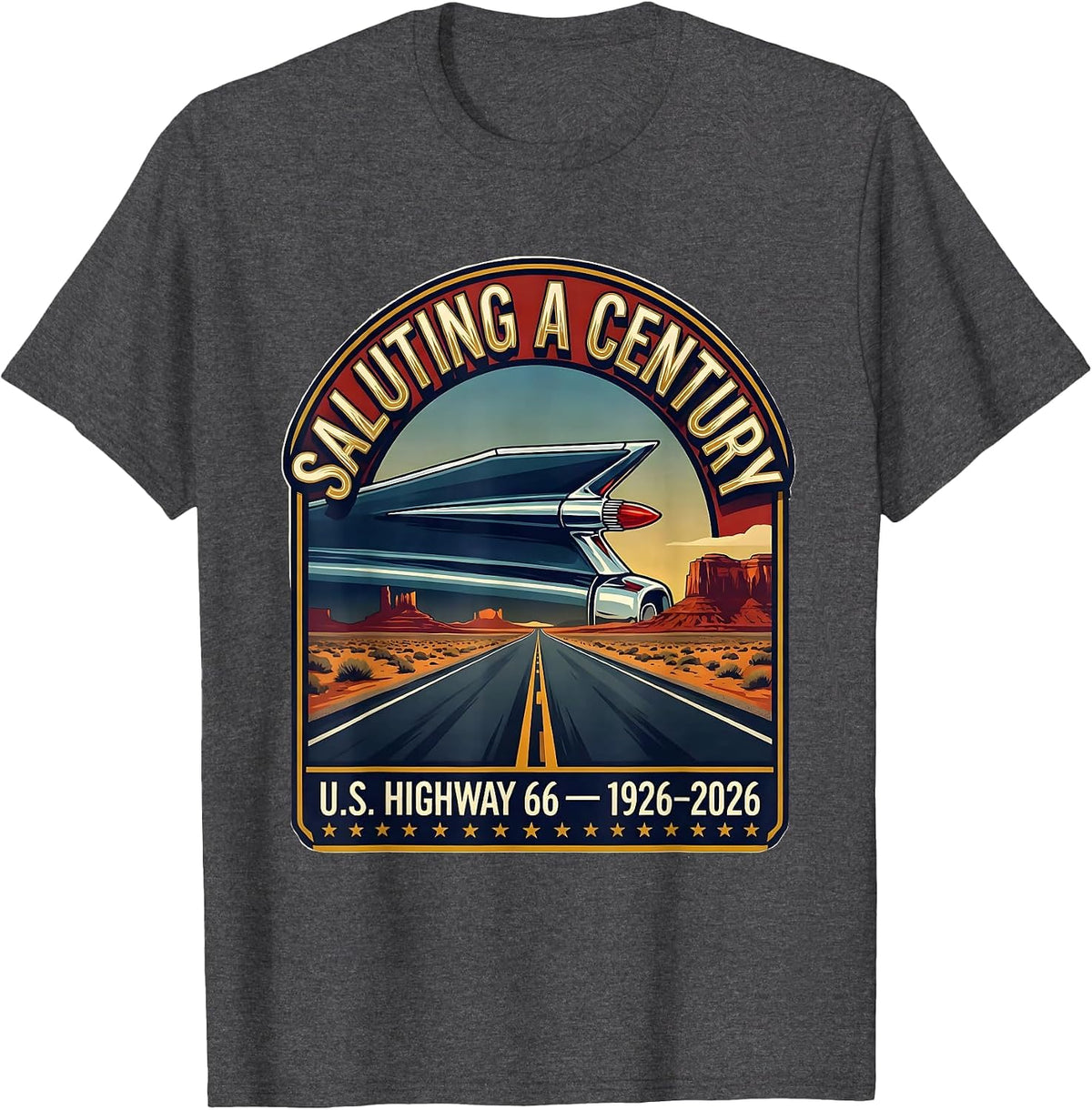Saluting A Century U.S. Highway 66 1926-2026 Vintage T-Shirt - Dark Heather Grey