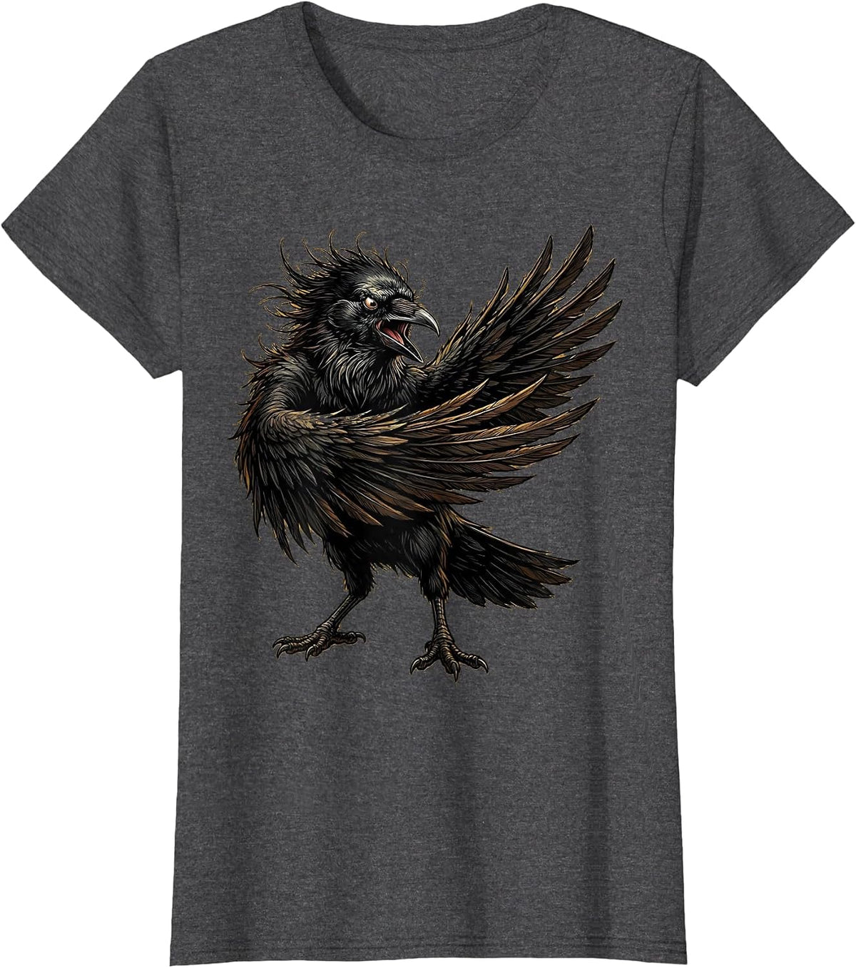 Women's Angry Crow Flipping Wing Graphic T-Shirt - Dark Heather Grey