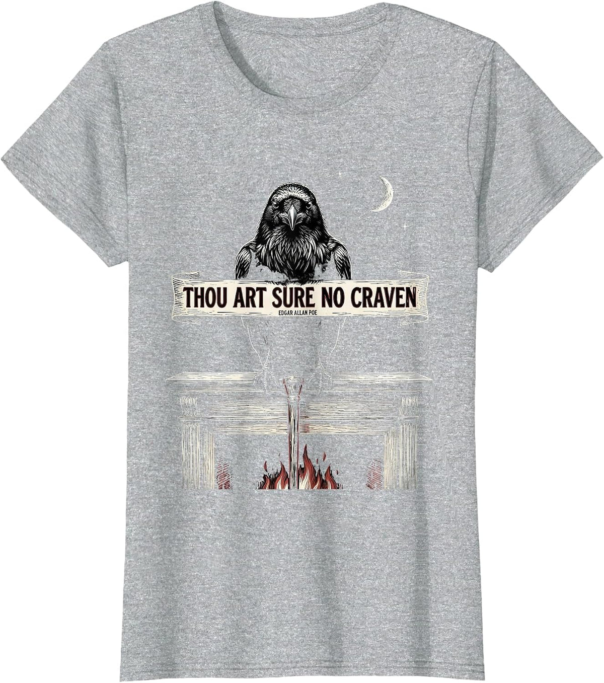 Women's Thou Art Sure No Craven — Edgar Allan Poe Gothic T-Shirt - Heather Grey
