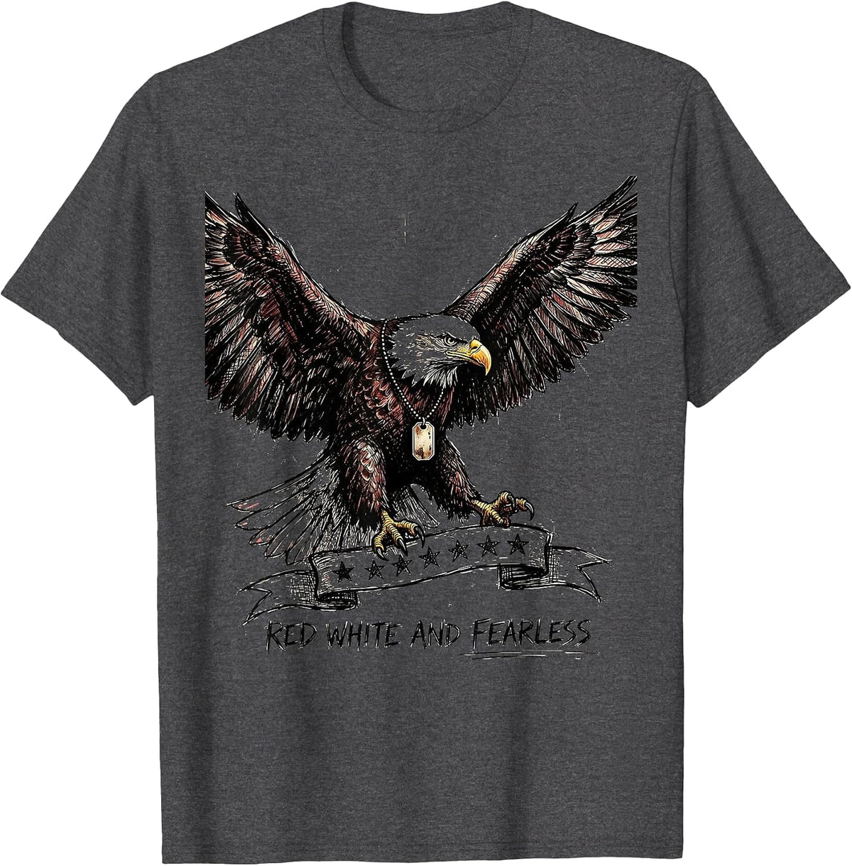 Red White and Fearless Memorial Day Men's Design T-Shirt - Dark Heather Grey