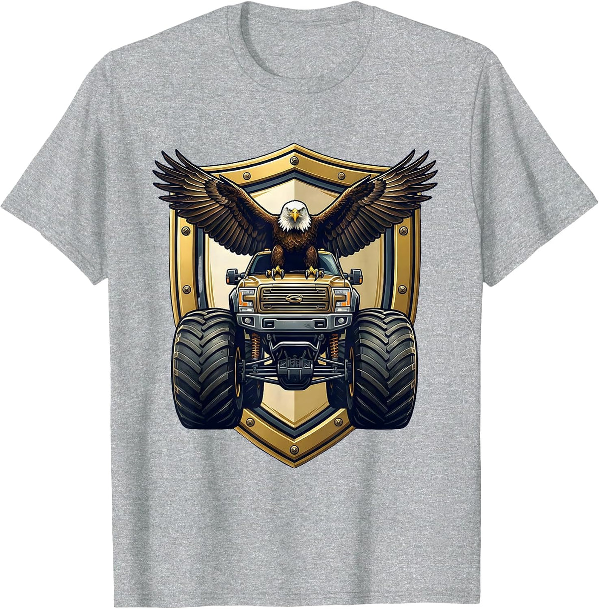 Men's Eagle on Monster Truck Hood Graphic T-Shirt - Heather Grey