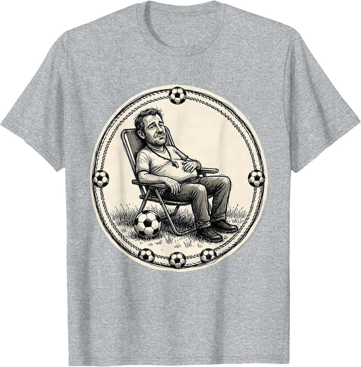 Men's Soccer Dad Lawn Chair Referee Whistle Graphic T-Shirt - Heather Grey