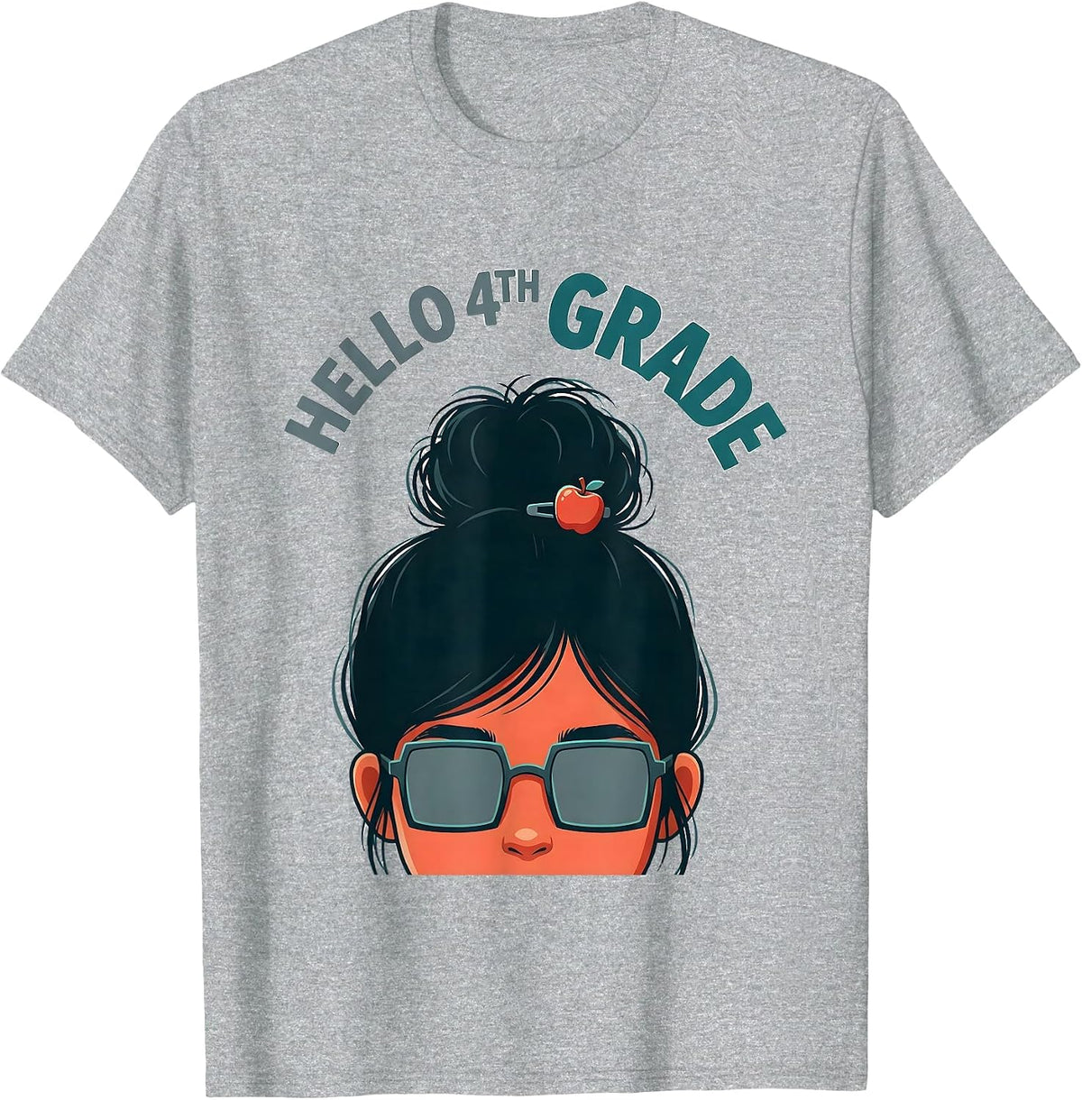 Men's Hello 4th Grade Messy Bun First Day of School Girls Teacher T-Shirt - Heather Grey