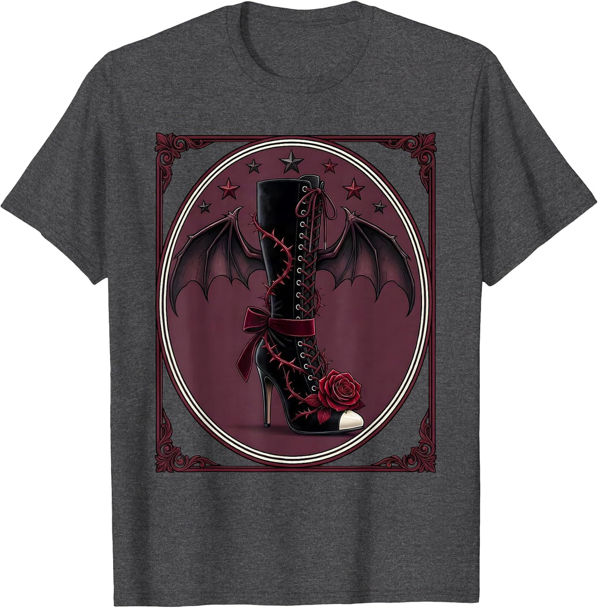 Showgirl Boot With Lace-Up Heel and Stars Graphic T-Shirt - Dark Heather Grey
