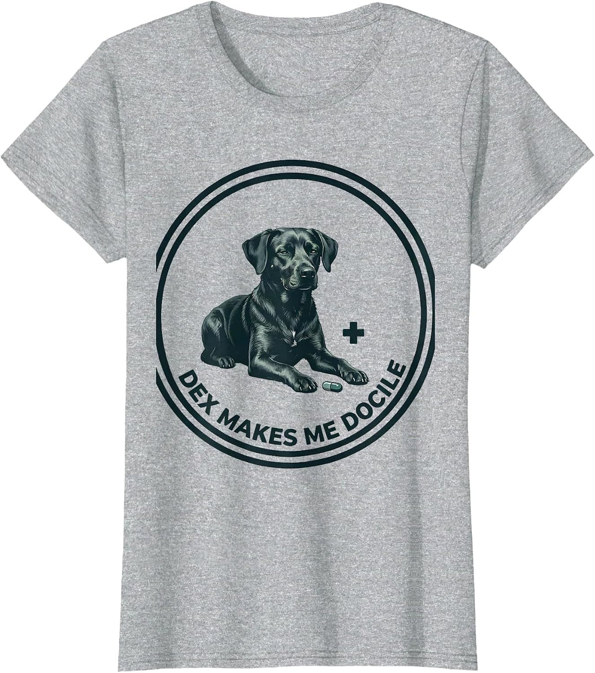 Women's Dex Makes Me Docile Funny Veterinarian Vet Tech Gift T-Shirt - Heather Grey