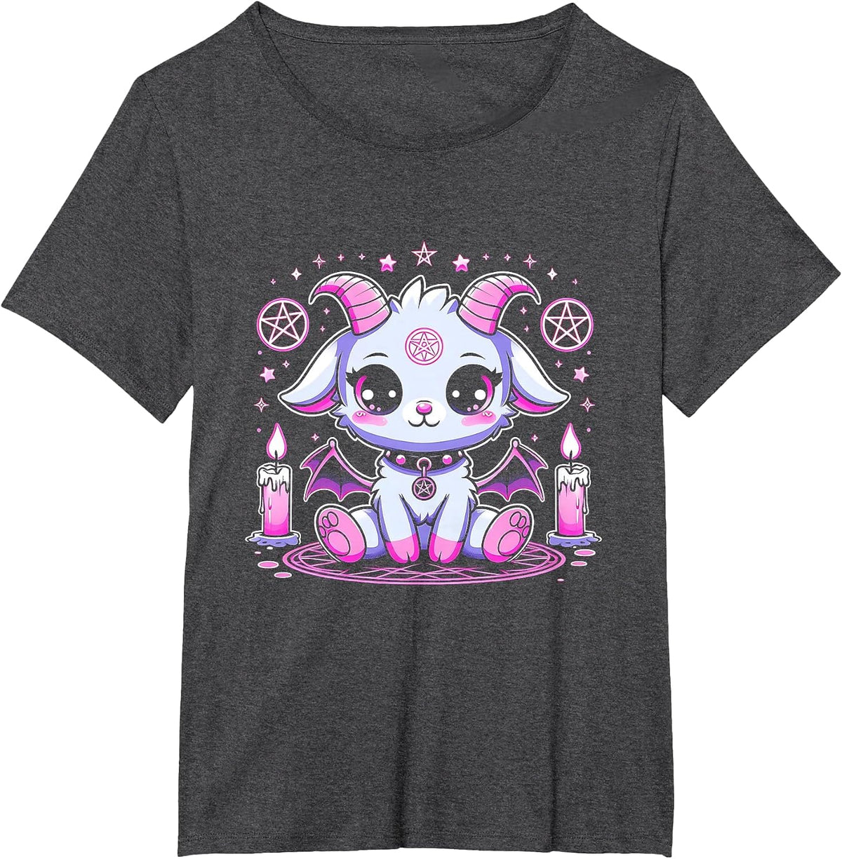 Kawaii Pastel Goth Cute Creepy Pentacle Baphomet Halloween T-Shirt - Dark Heather Grey