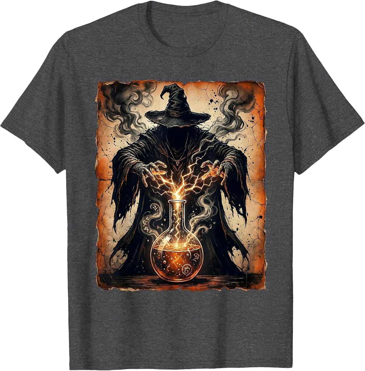 Kids College Wizard Chemistry Spell Illustration T-Shirt - Dark Heather Grey