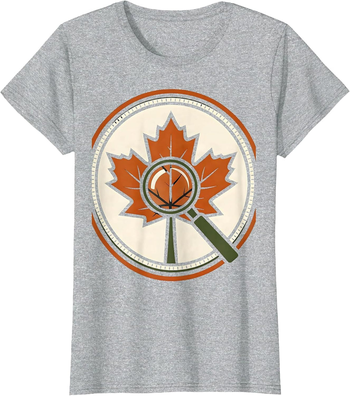 Maple Leaf Magnifier Retro Teacher Fall Pride T-Shirt - Heather Grey