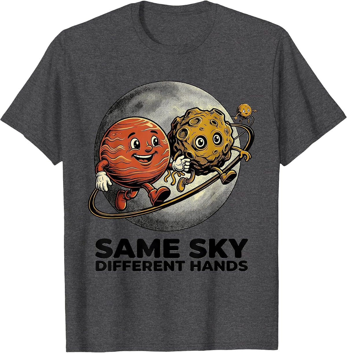 Same Sky Different Hands Retro Cartoon Neurodiverse Universe T-Shirt - Dark Heather Grey
