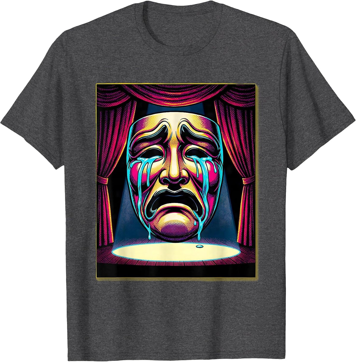 Crying Drama Mask Theater Stage Illustration T-Shirt - Dark Heather Grey