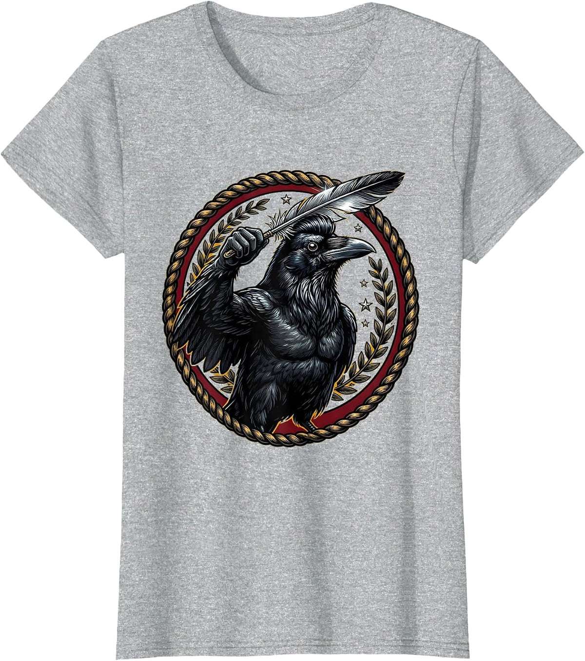 Cool Crow Slicking Back Feathers Switchblade Comb T-Shirt - Heather Grey